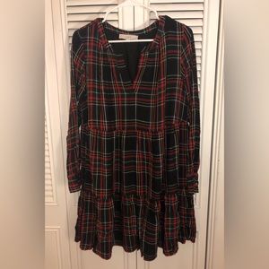 Loft plaid tiered swing dress size medium
